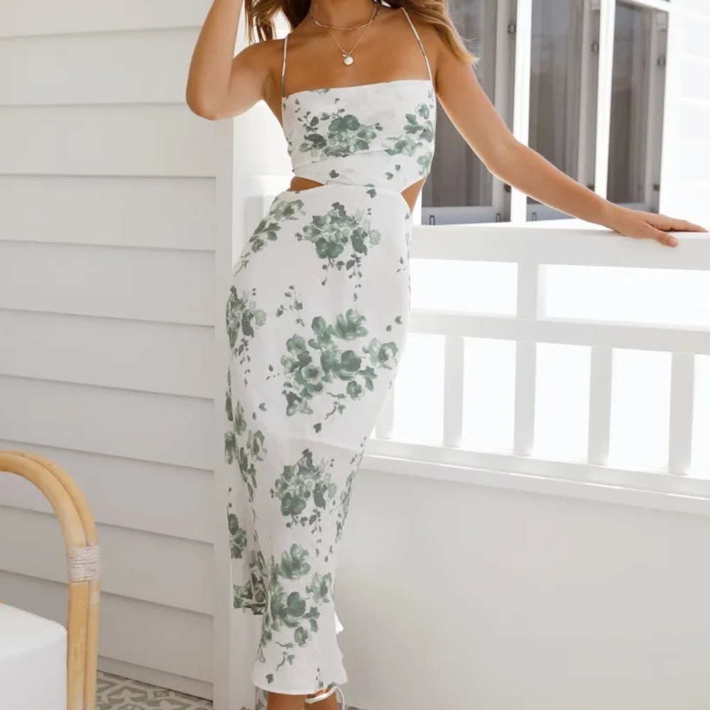 Hello Molly White and Green Floral Dress